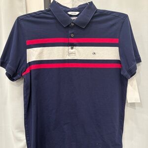 Calvin Klein Navy Polo with Pink and White Chest Stripes
